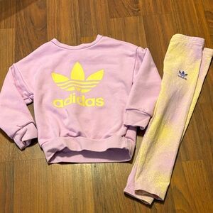 adidas Kids Lavender Sweatshirt & Yellow Logo Leggings Set